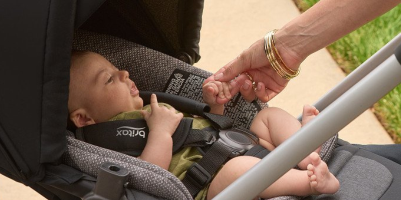 Close-Up of Baby Sitting in Britax Grove Modular Stroller