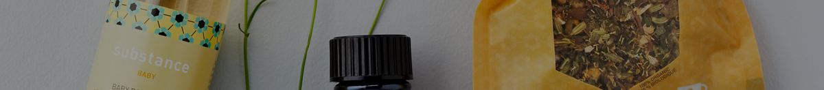Closeup of Matter Company organic lotions, oils and teas
