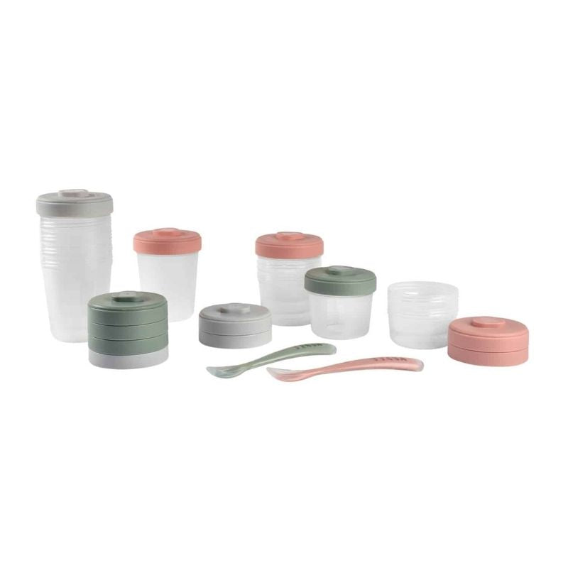 Baby Food Clip Containers Set of 12 + Spoons Eucalyptus