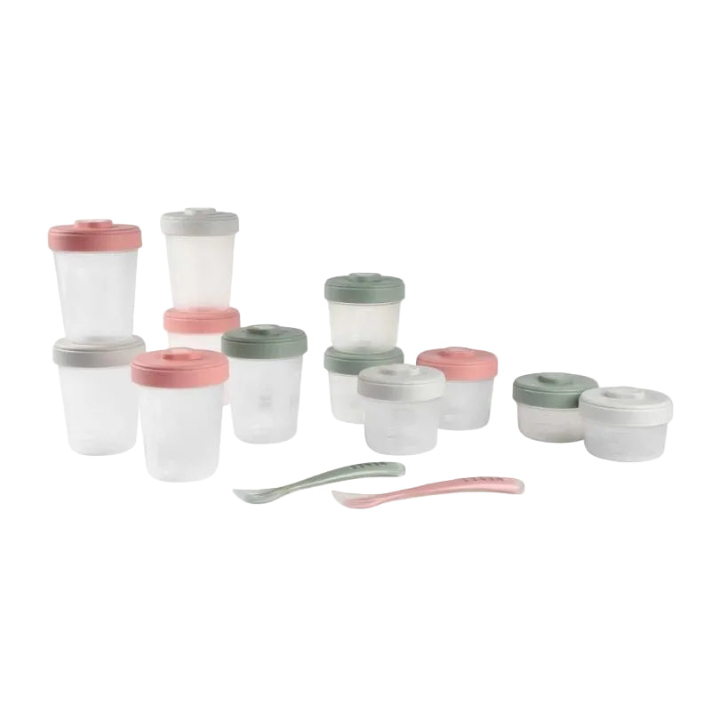 Baby Food Clip Containers Set of 12 + Spoons Eucalyptus