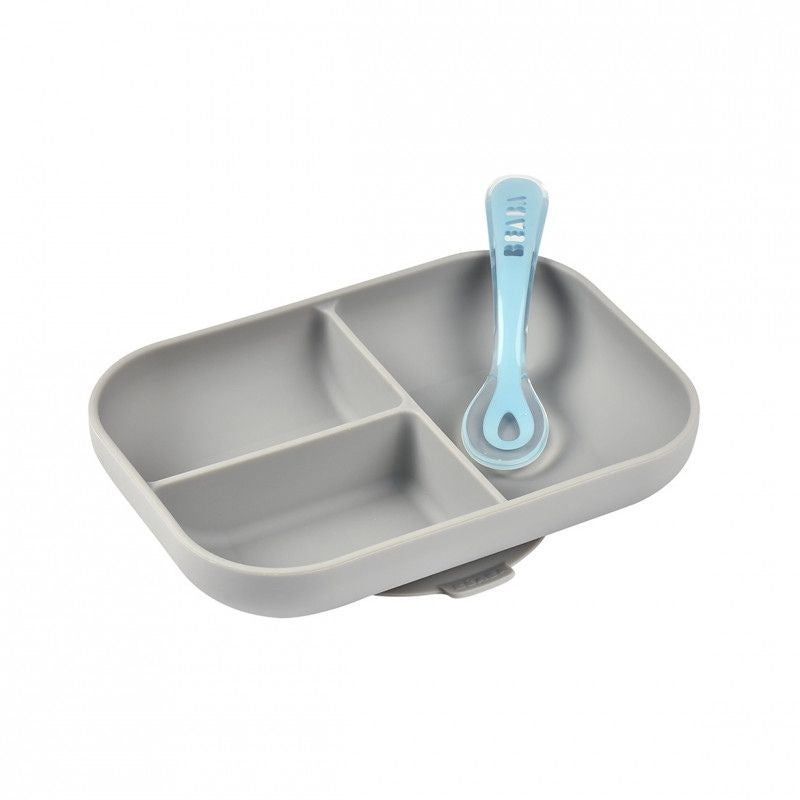 Divided Plate & Spoon Grey