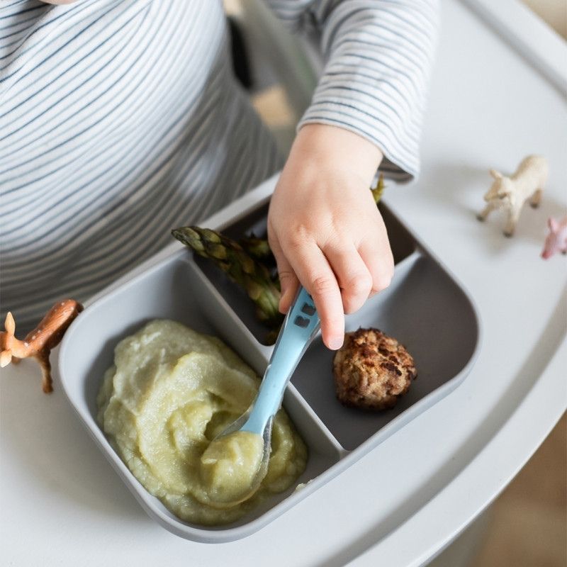 Divided Plate & Spoon Grey