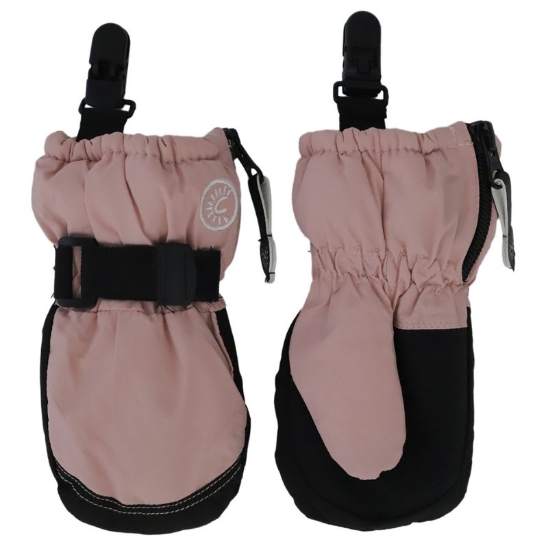 Zipper Mittens with Clips Rose