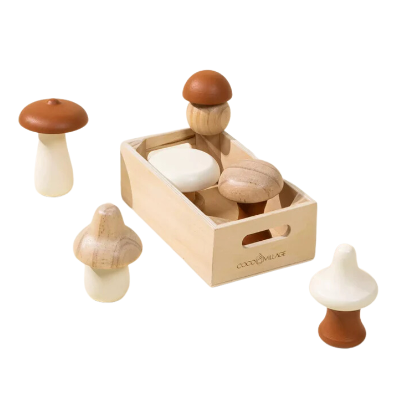 Ensemble de jeu de champignons en bois