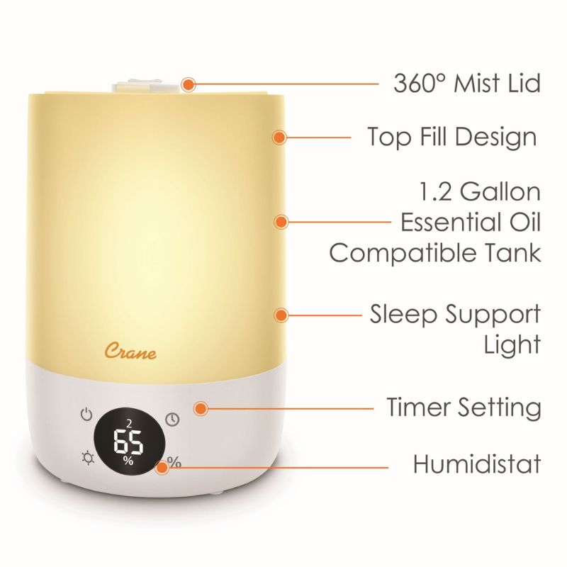 Cool Mist Humidifier – 1.2 Gallon with Sleep Support Light & Essential Oil Tray