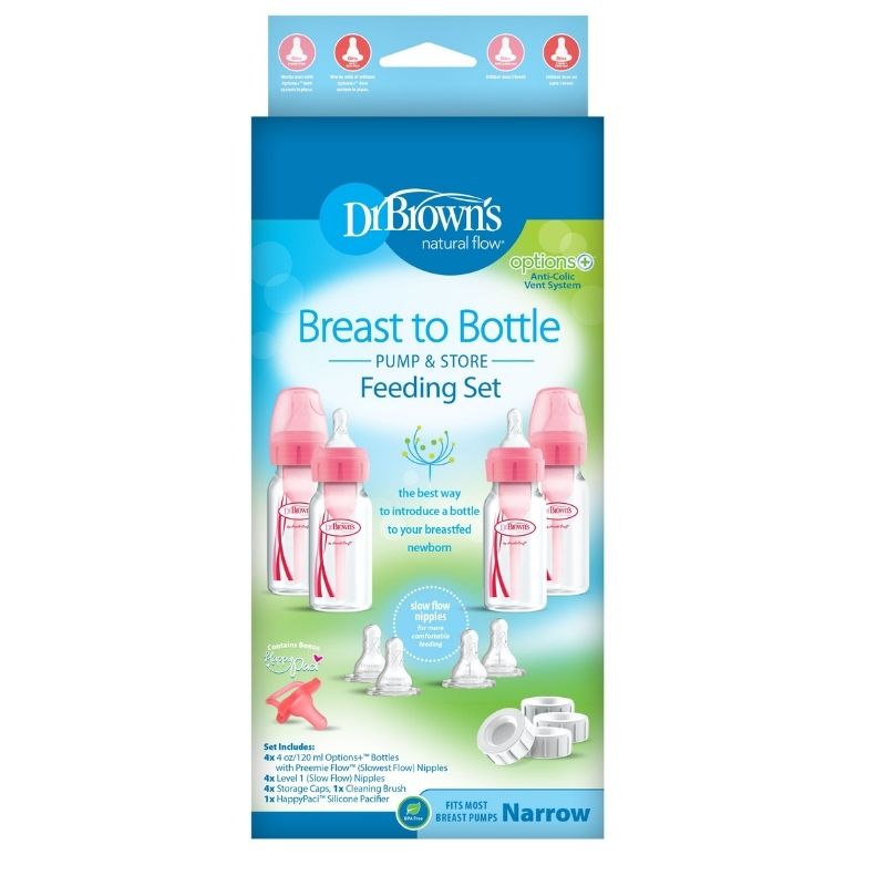 Options+ Breast to Bottle 4oz Feeding Set Pink