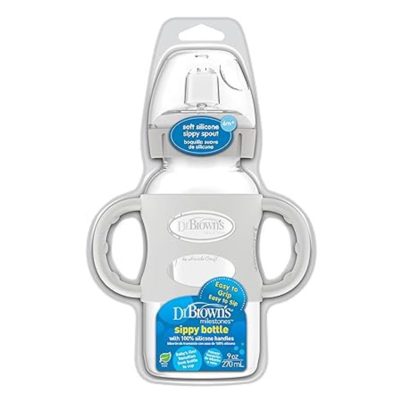 Milestones Wide-Neck Sippy Bottle with 100% Silicone Handles