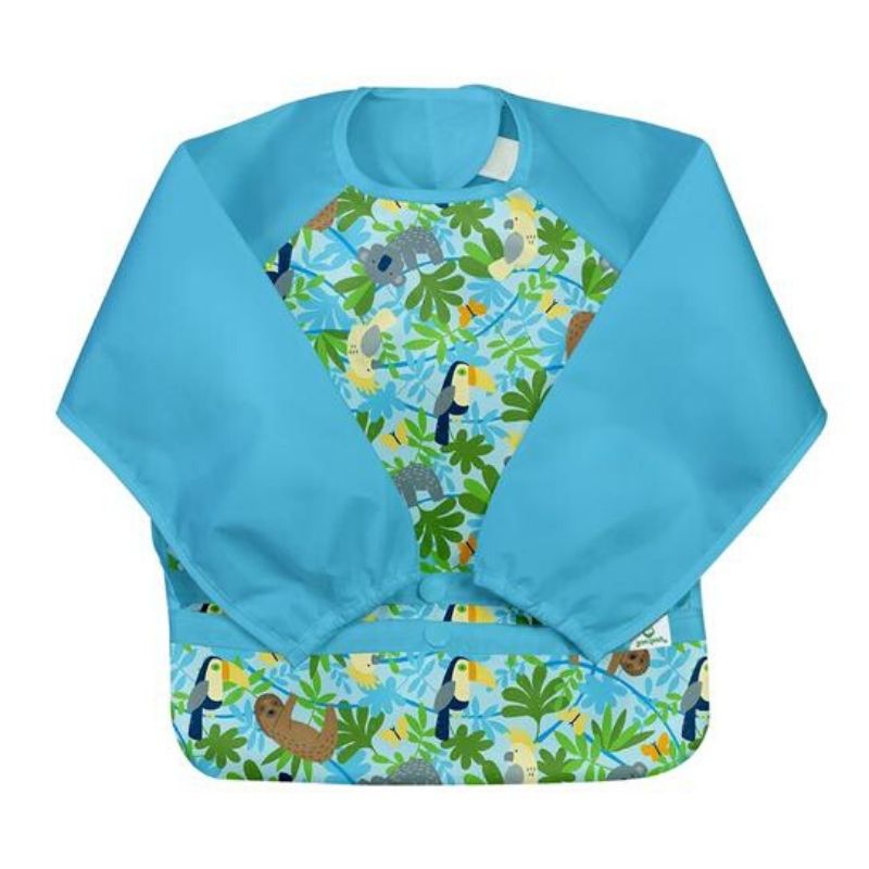 Snap + Go Easy-Wear Long Sleeve Bibs Aqua Sloth Jungle