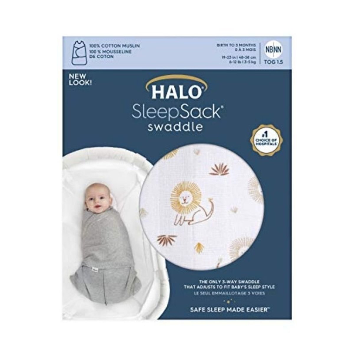 Cotton Swaddle Sleepsack 1.5 Tog Cotton Muslin - Lions