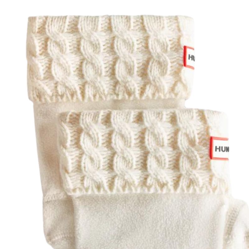 Kids 6 Stitch Cable Knitted Cuff Boot Socks Hunter White