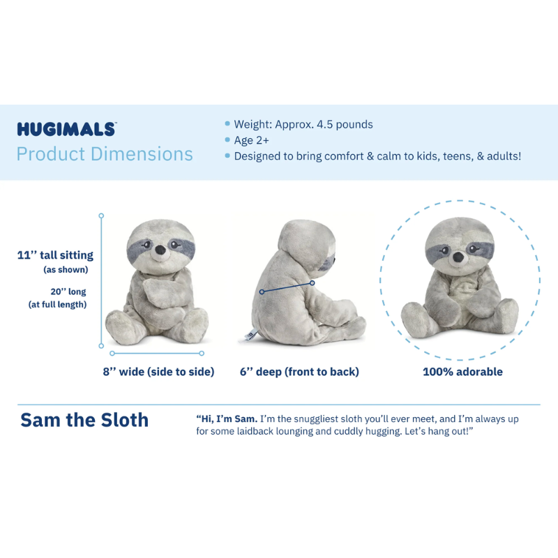 Hugimals Weighted Animal Sam The Sloth