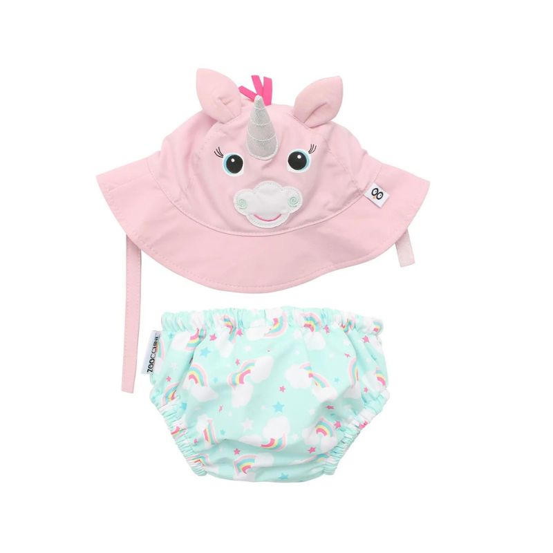 SPF 50+ Baby Swim Diaper and Sun Hat Set Allie The Alicorn