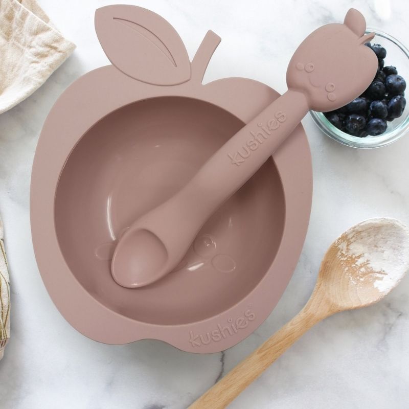 Silibowl and Spoon Set Rose Apple