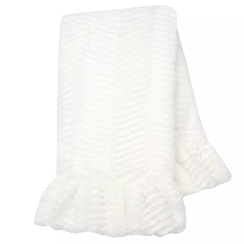 Signature White Ruffled Lux Minky/Jersey Chevron Baby Blanket