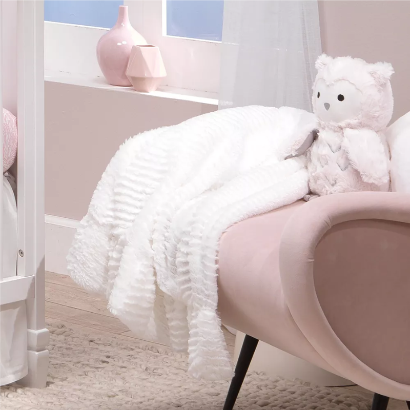 Signature White Ruffled Lux Minky/Jersey Chevron Baby Blanket
