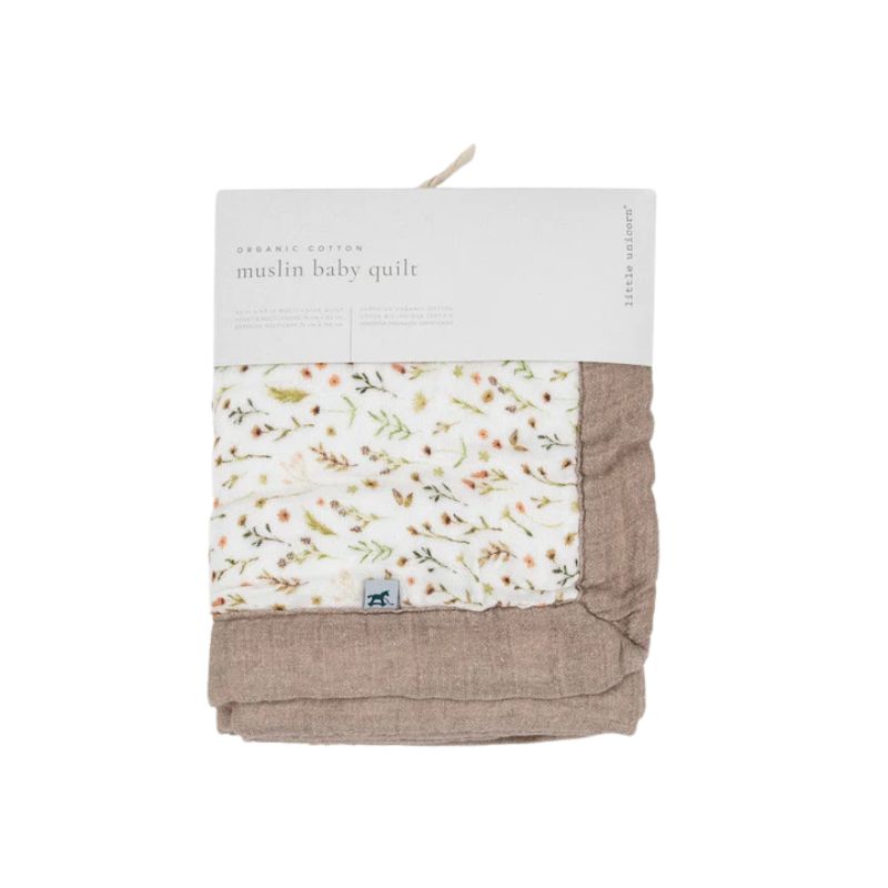 Organic Cotton Muslin Baby Quilt  Floral Field