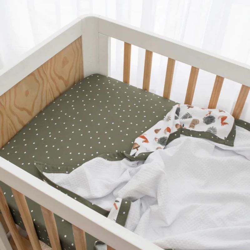 Fitted Cotton Crib Sheet Olive Spots