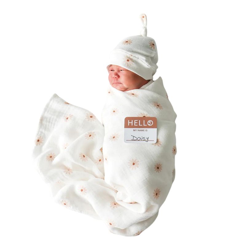 Hello World Swaddle & Knotted Hat Set