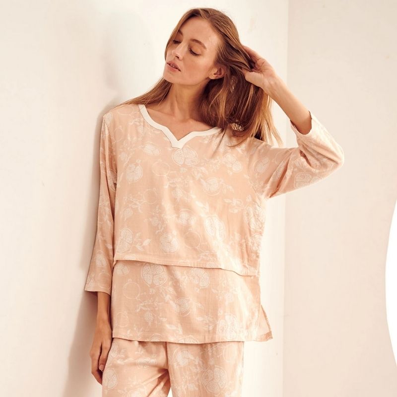 Women's Bamboo 3/4 Sleeve Nursing PJ Set Pomegranate