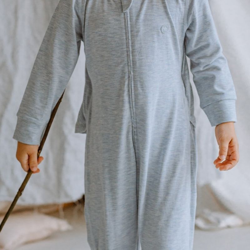 Bamboo Cotton Long Sleeve Drop Bottom Romper Grey Dawn