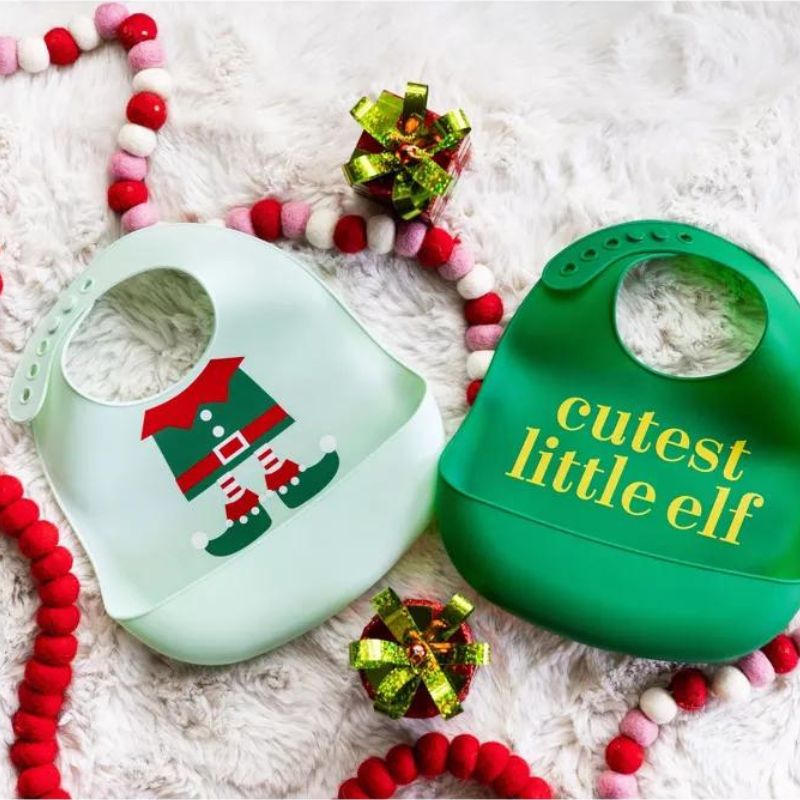 Ensemble de bavoirs en silicone des Fêtes - Le petit elfe le plus mignon