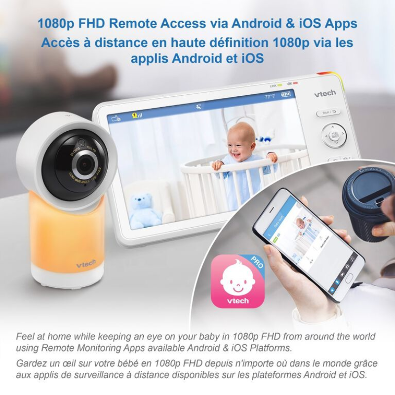 Smart WiFi Remote Access 360 Degree Pan & Tilt Video Baby Monitor with 5” Display